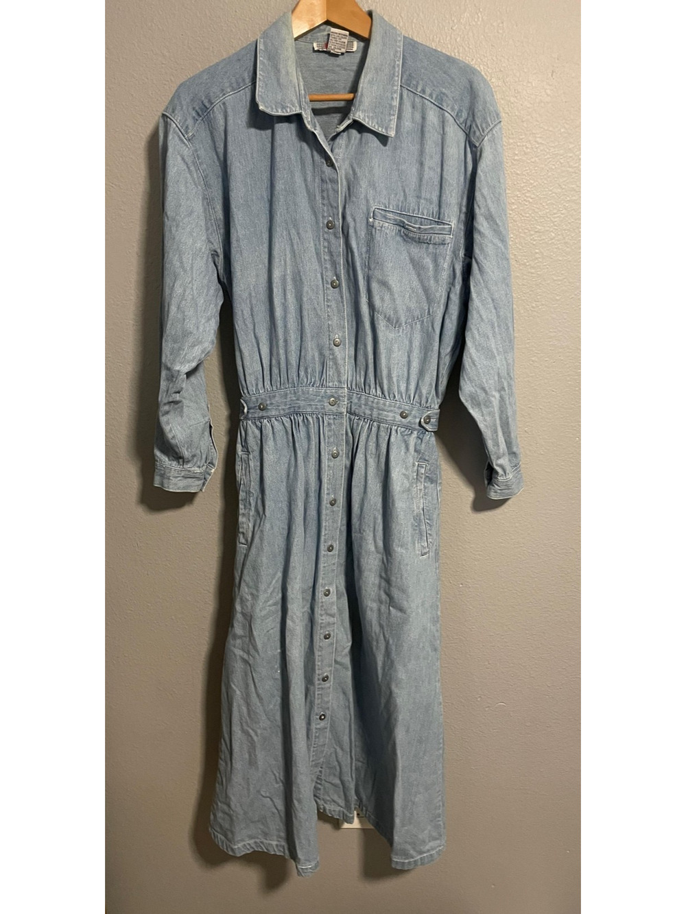 Vintage Fads Womens Midi Dress Large Denim Long Sleeve Prairie Butter Mom 90s